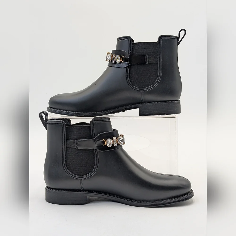 Henry Ferrera Women's Size 7.5 Black Ankle Booties with Rhinestone Jewel Accents